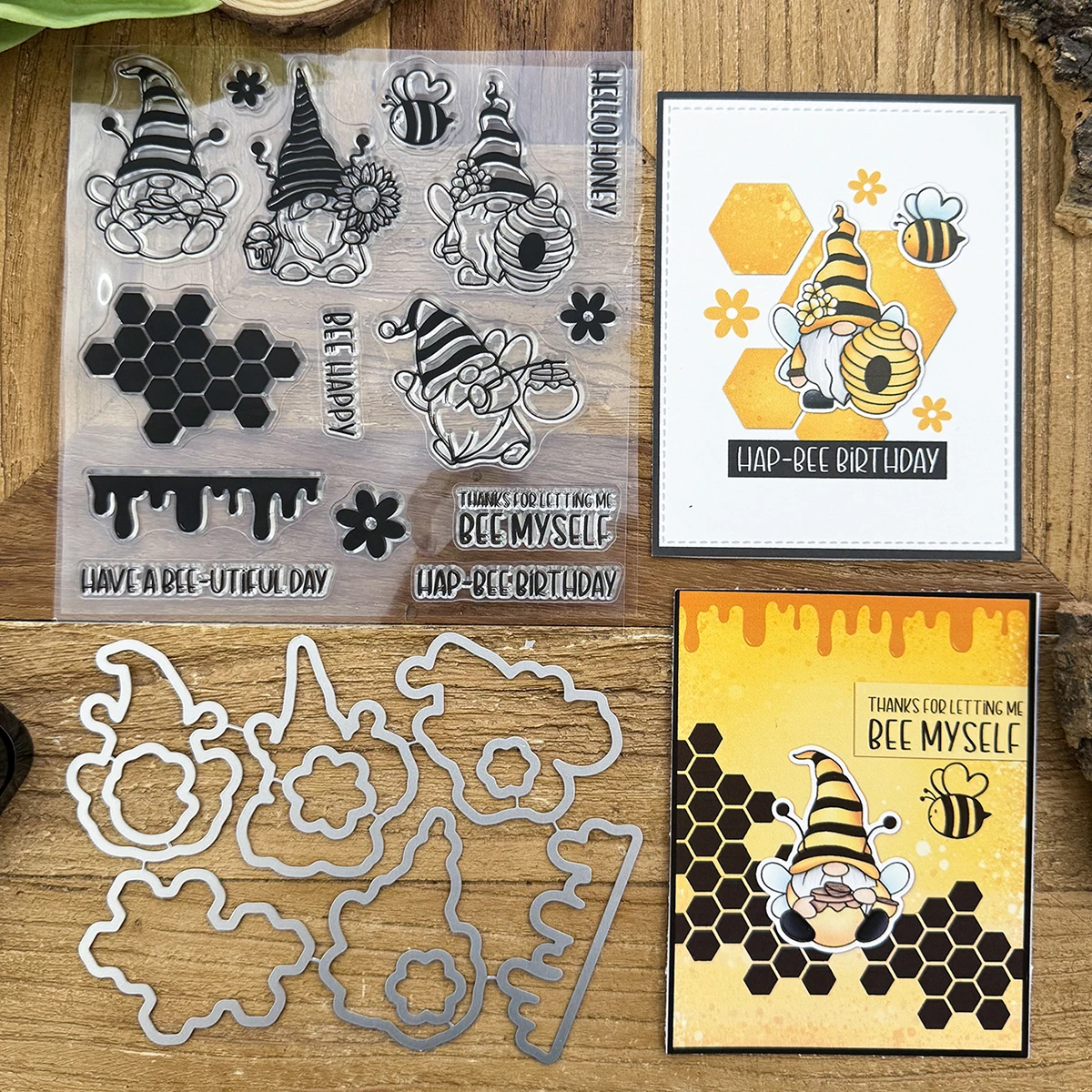 Original Sunflower Bees Honey Gnomes Metal Cutting Dies Clear Stamp DIY Scrapbook Dies Stamps Paper Cards Decor Coloring Art