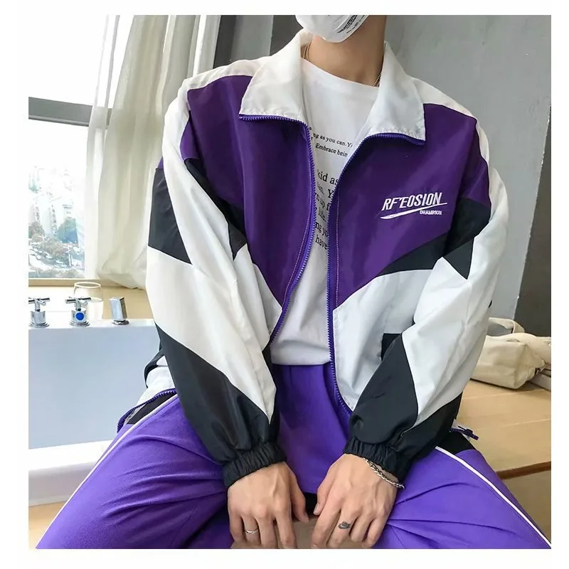 Men's Fashion Patchwork Embroidery Bomber Jacket Spring Autumn Long Sleeves Loose Zipper Coat for Men Women College Style Jacket