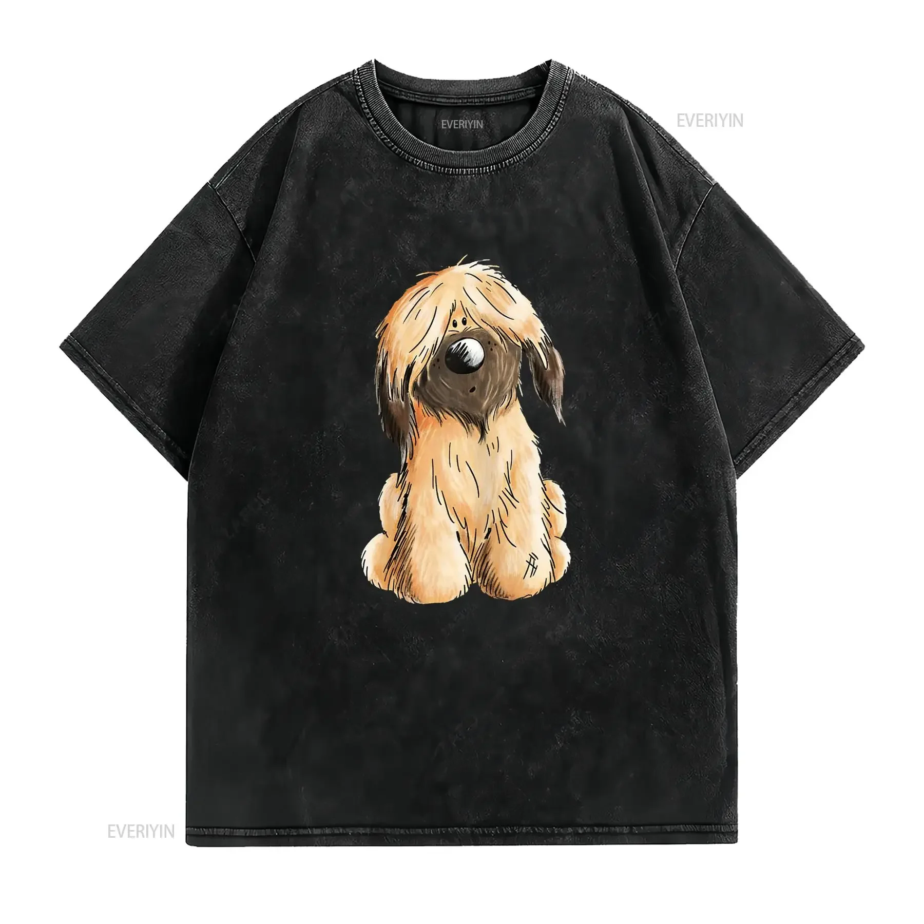 Berger Briard or Sheepdog Dog Breed for Lovers T Shirt 180G Casual Crew Neck Slight Stretch Fabric Regular Fit Print Pattern