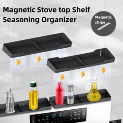 Spice Rack Magnetic Stove top Shelf Over the Stove Spice Rack for Kitchen Shelves Silicone Shelf Organizer Seasoning Organizer