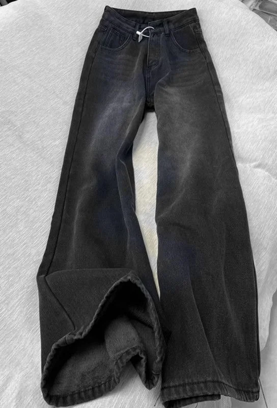 بنطال ذو قصة أرجل واسعة مكتب امرأة شتوية صوفية مرنة مضلع مريح بطانة يتدفقون ملابس منزلية لطيفة وظيفية منقوشة 2025 #6