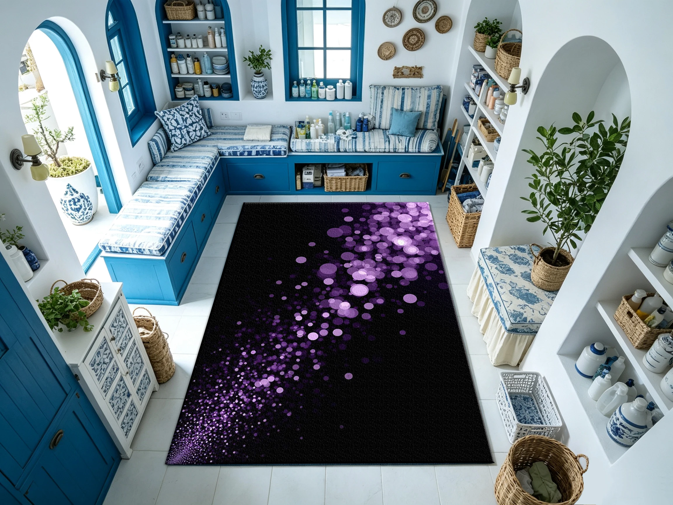Purple Diffused Luminous Light-Effect Carpet, Romantic Ambiance Rug, Suitable for Living Space Decoration