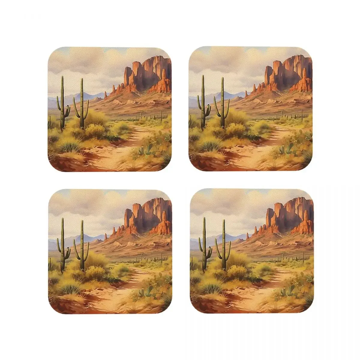 Superstition Mountains, Arizona In Watercolors Coasters Kitchen Placemats Cup Coffee Mats For Decor Home Tableware Pads Set of 4