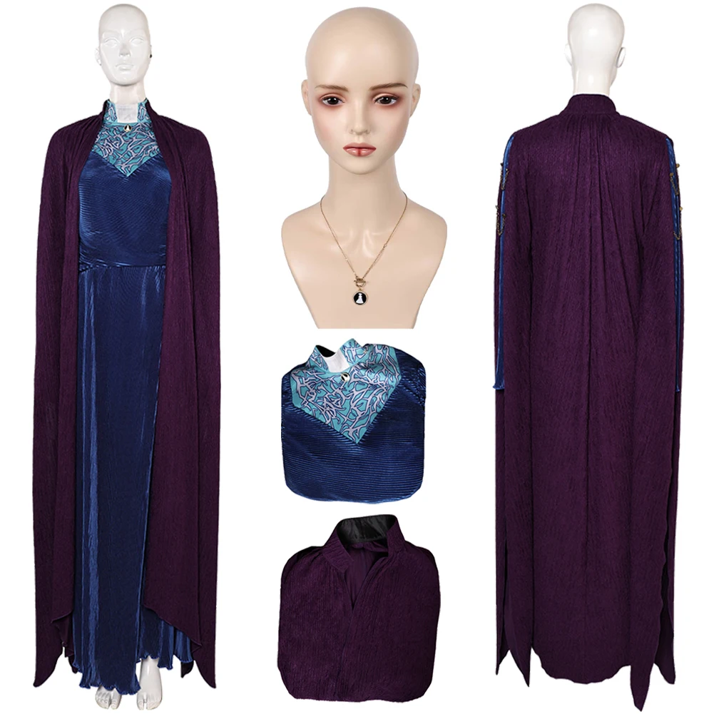 Witch Agatha Women Roleplay Cosplay Clothes 2024 Movie Female Superhero Cloak Dress Necklace Cosplay Outfits Halloween Suit