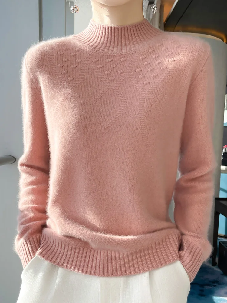 

Women's half high collar wool 100% sweater elegant slim knit cashmere sweater women's long sleeved pullover knitted fabric fash