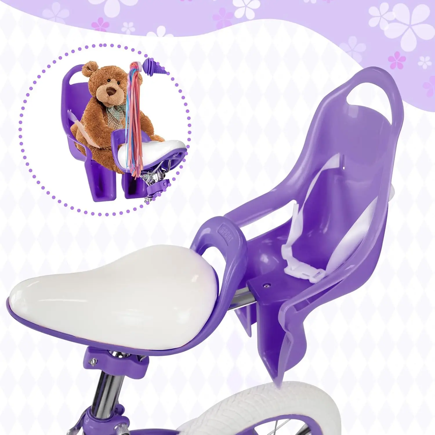 Girls Bike for 2-12 Years Old Toddlers and Kids, 14 Inch Kids Bike with Basket and Bell Training Wheels, Adjustable Sea