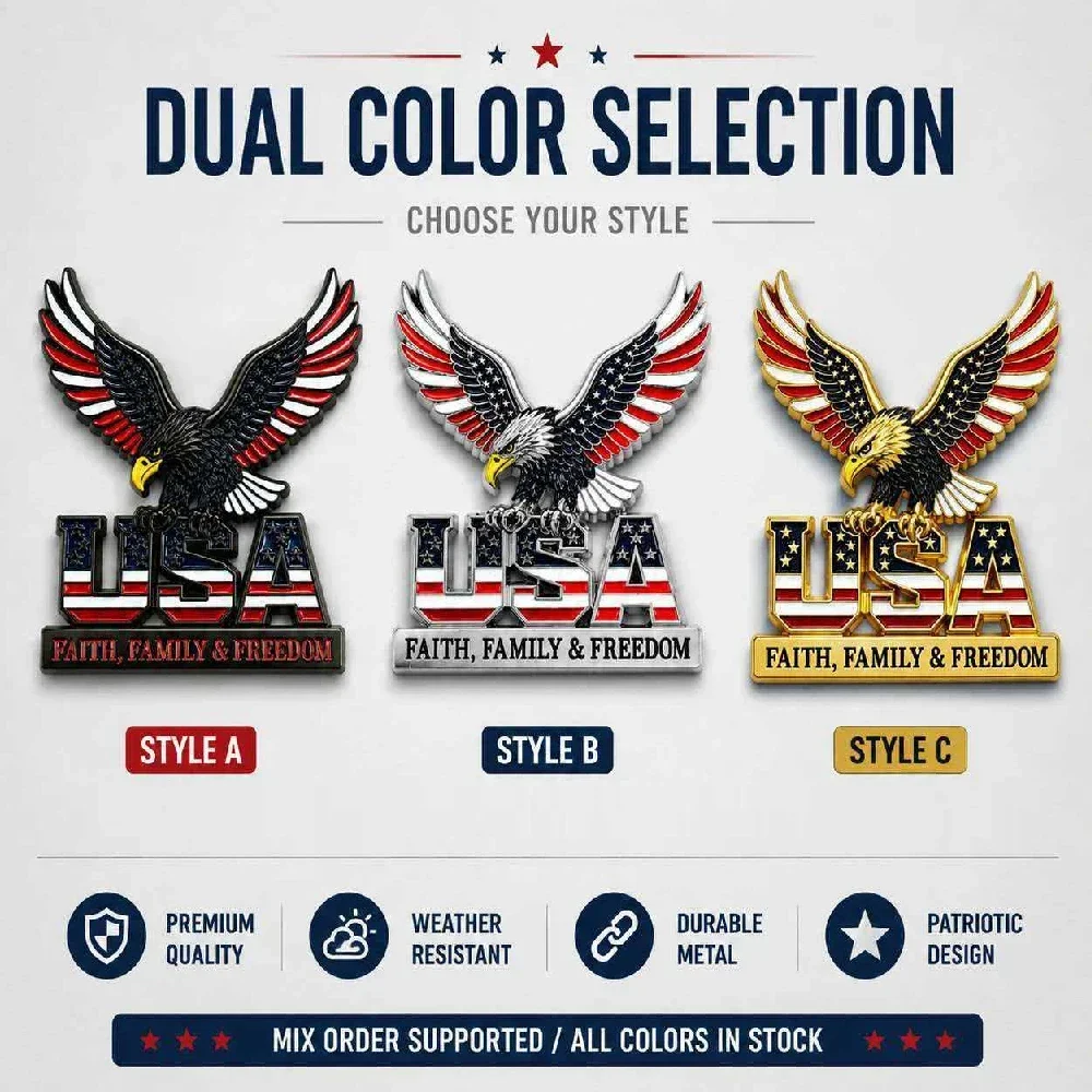 NEW USA Faith,Family & Freedom Metal Emblem 3D Metal American Flag Patriotic Car Decal Badge Edition -Universal Decor for Truck