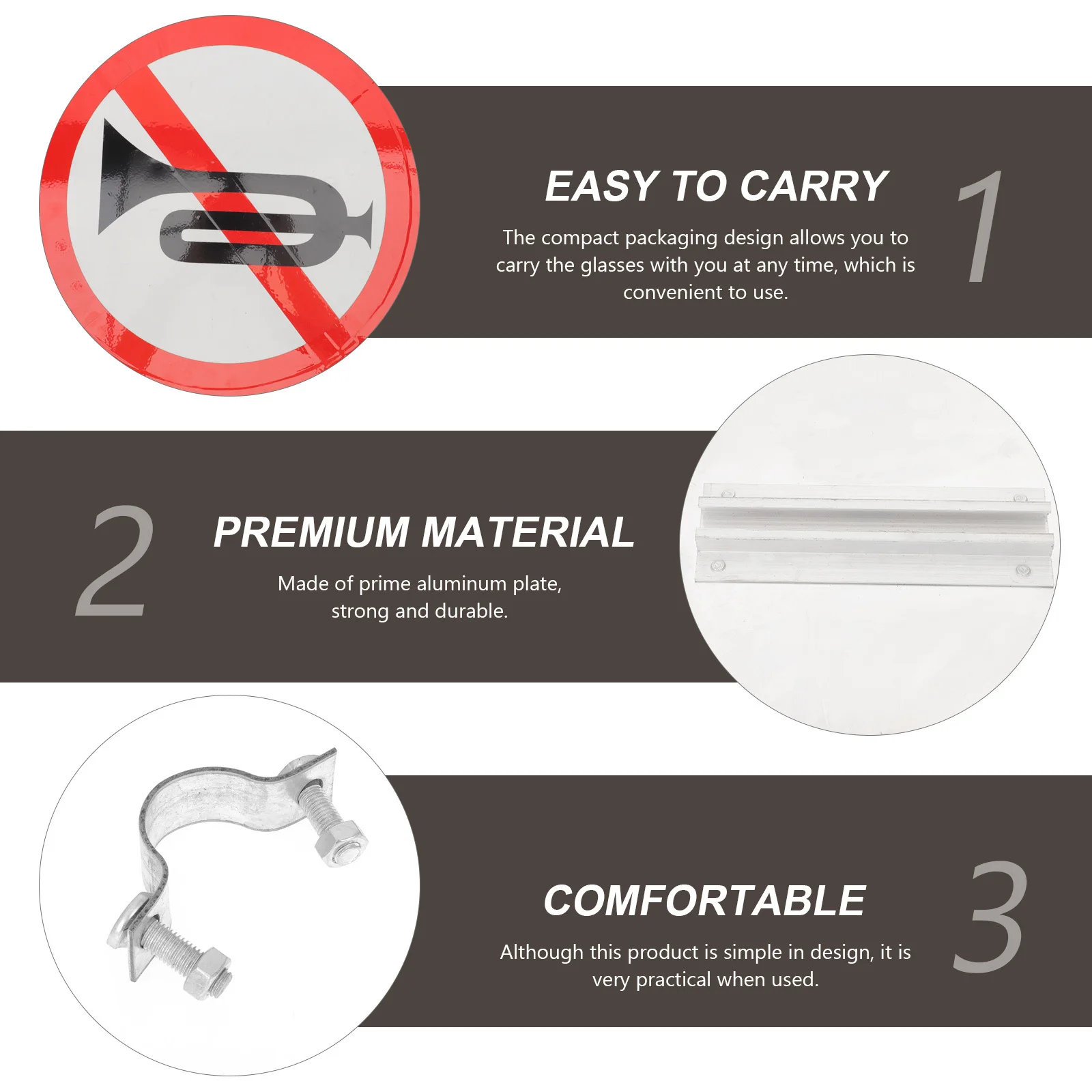 

No Horn Sign Made of Durable Aluminum Sheet Reflective No Whistle Sign Warning for Yard Road Traffic Safety Home Supplies