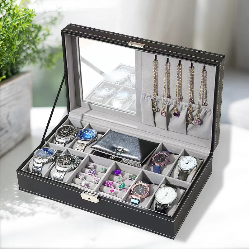

PU leather 8+3 watch box wholesale jewelry gift storage display packaging box new style