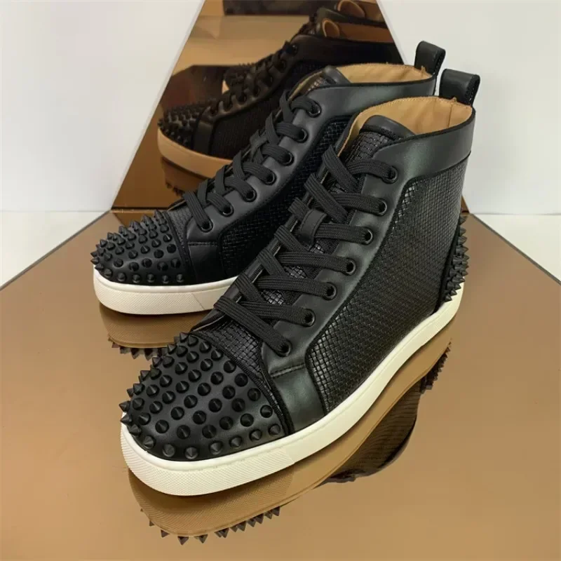 

Men's Shoes, Rivet Shoes, Designer Luxury Shoes, Breathable Woven High-top Casual Board Shoes with Red Soles for Men and Women