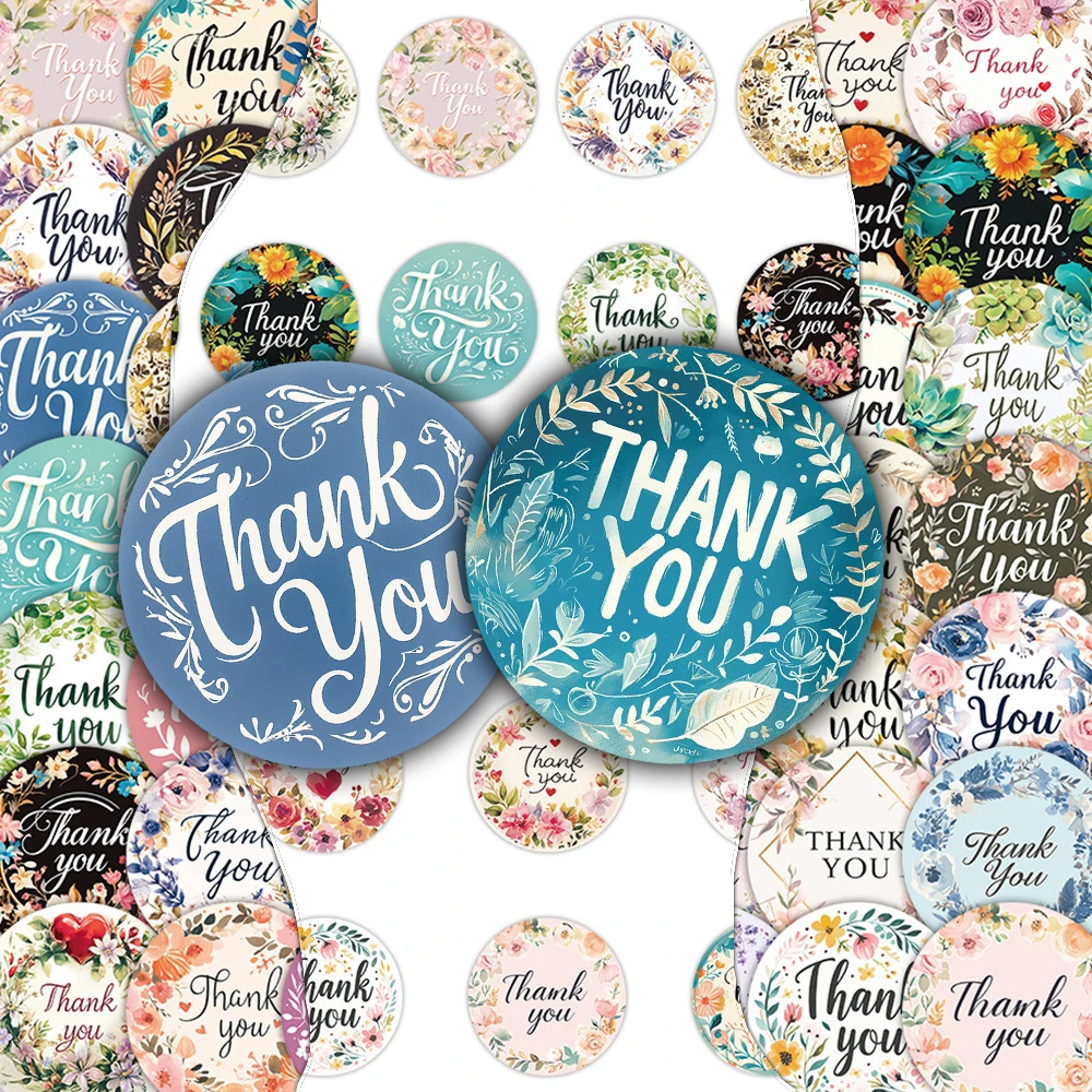 10/30/54 Uds dibujos animados gracias palabras en inglés pegatinas Linda flor Graffiti pegatina maleta teléfono guitarra portátil calcomanías Decoración