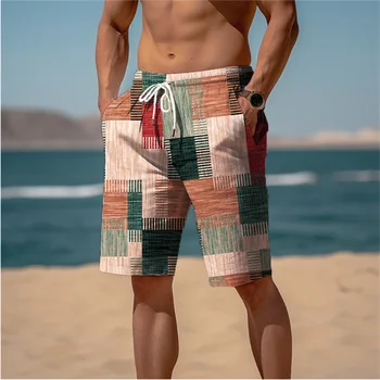 Vintage Patchwork Pattern Beach Short For Men Fashion Casual Summer 3D Fake Cloth Printed Swim Trunks Loose Street Short Pants