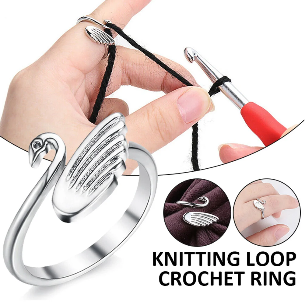 2 PCS Finger Ring Swan Knitting Loop Crochet Kit Adjustable Shape Rings Yarn Guide