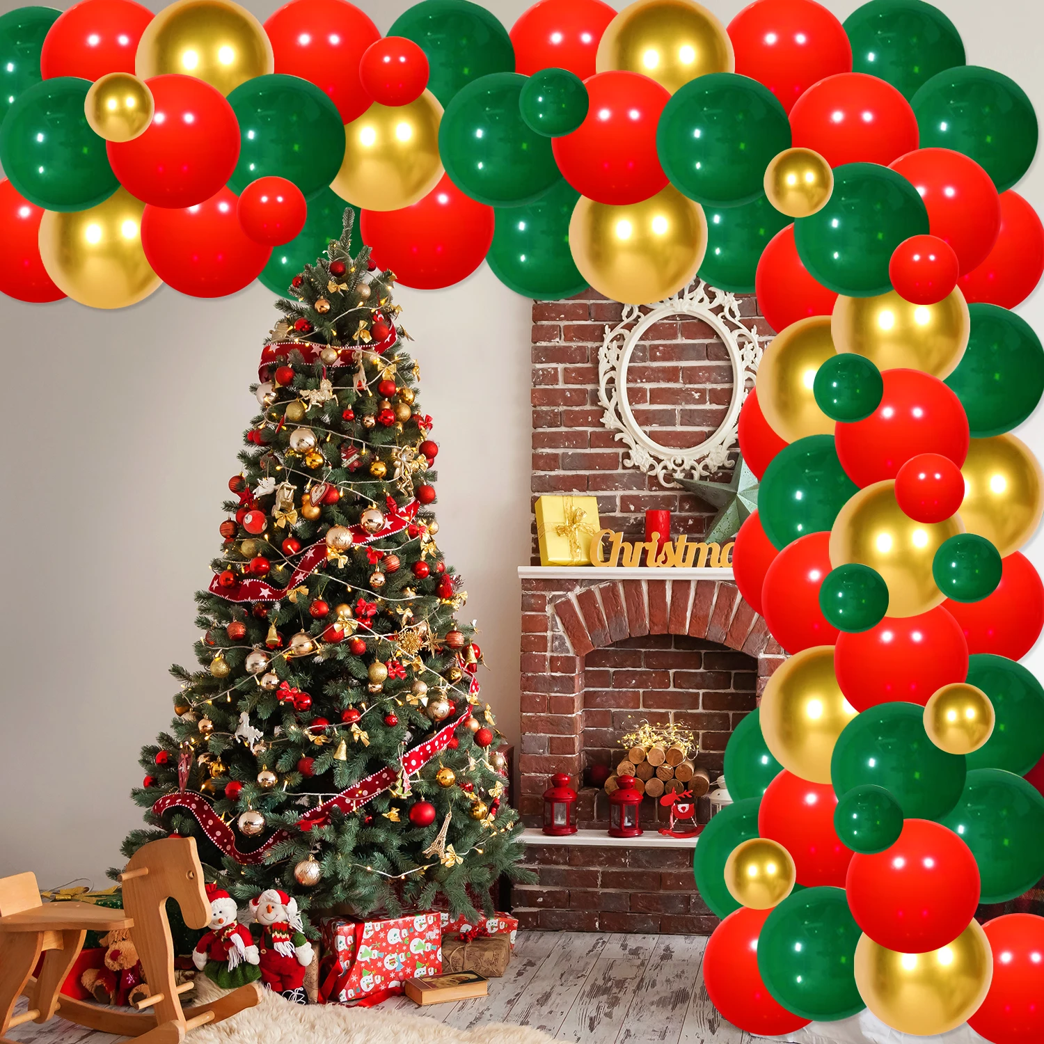 

82pcs Red Green Christmas Theme Balloon Chain Balloon Arch Bridge Christmas Decoration Aluminum Film Latex Balloon Set