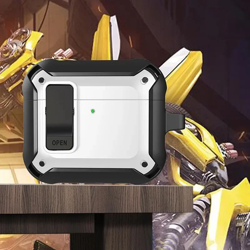 Novo para airpods 4th geração caso militar tpu à prova de choque capa dura protetora com bloqueio seguro para apple para airpods 4 caso