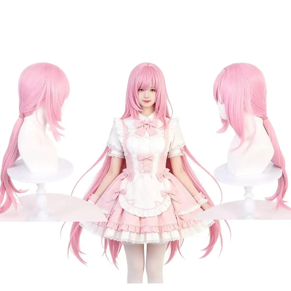 Pink Long Synthetic Cosplay Wig 34 Inch High Temp Heat Resistant Fiber Adjustable Breathable Cap For Women Party Halloween Anime
