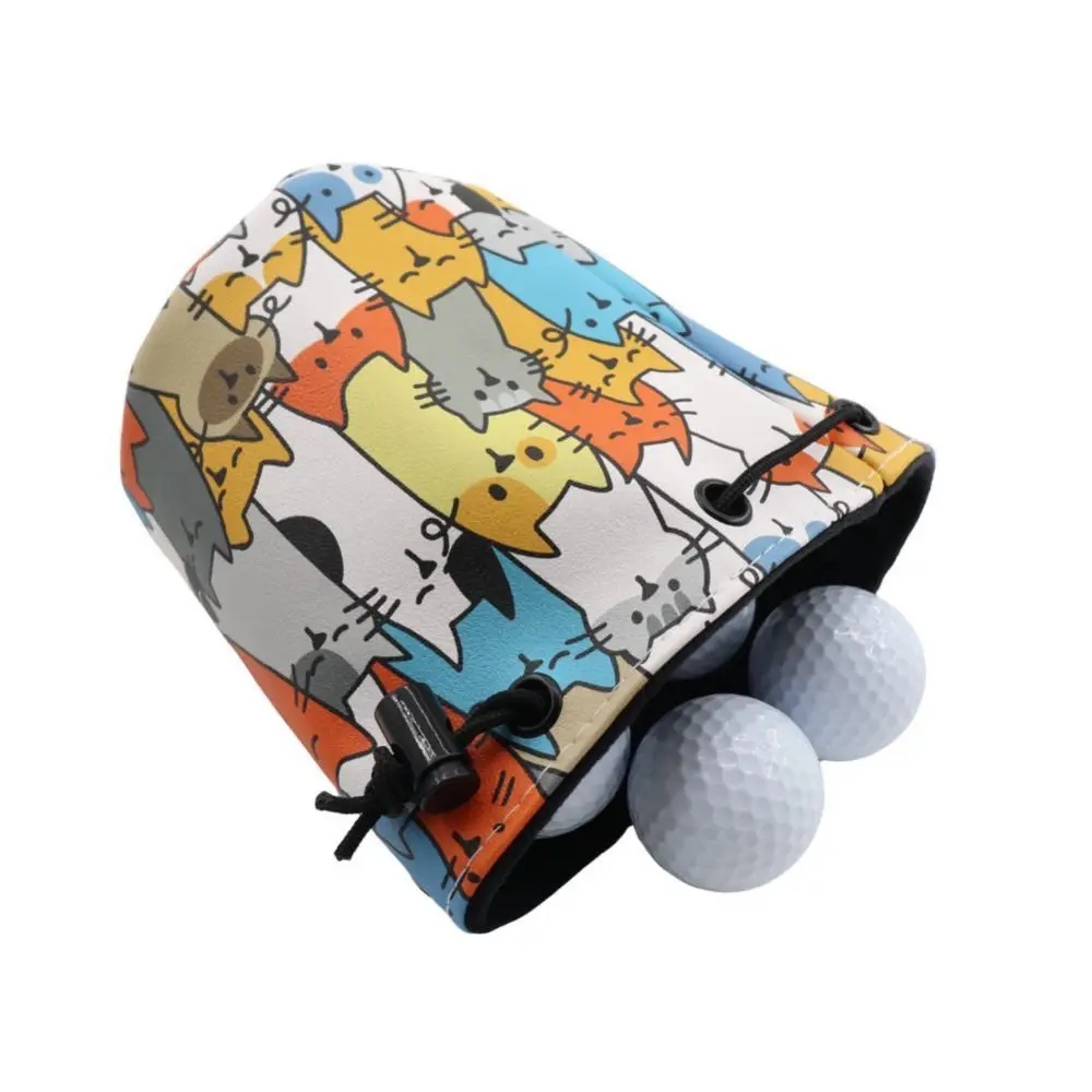 

Сумка для хранения мячей для гольфа с граффити и щенком, водонепроницаемая сумка для мяча для гольфа из искусственной кожи на шнурке, милый практичный контейнер для мяча для гольфа с героями мультфильмов