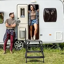 Foldable steps, aluminum portable 4-step camper steps, with handrails, adjustable height