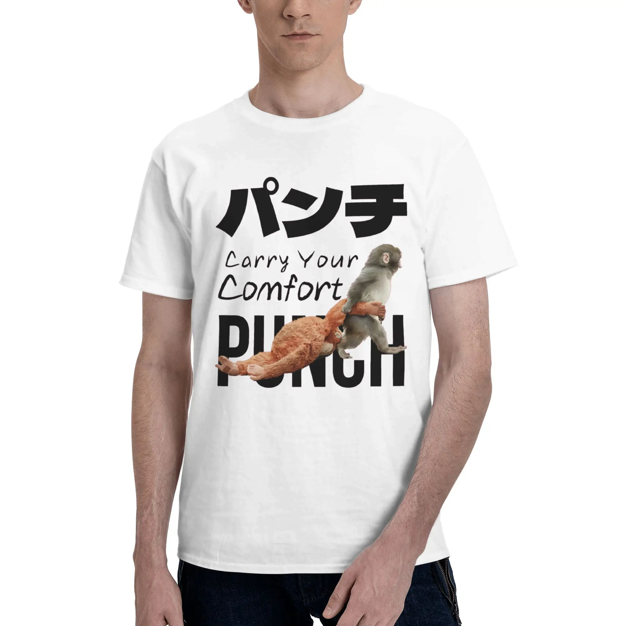 Camiseta Unissex de Algodão Puro com Estampa de Macaco e Brinquedo Oran-Mama, Casual, Manga Curta, Gola Redonda, Tamanhos Grandes