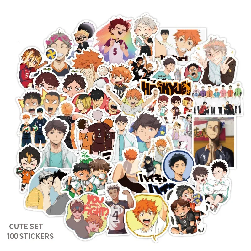 100 pegatinas de Haikyuu, pegatinas de Hinata Shoyo, pegatinas de anime, pegatinas de grafiti, pegatinas impermeables para equipaje, guitarra y coche