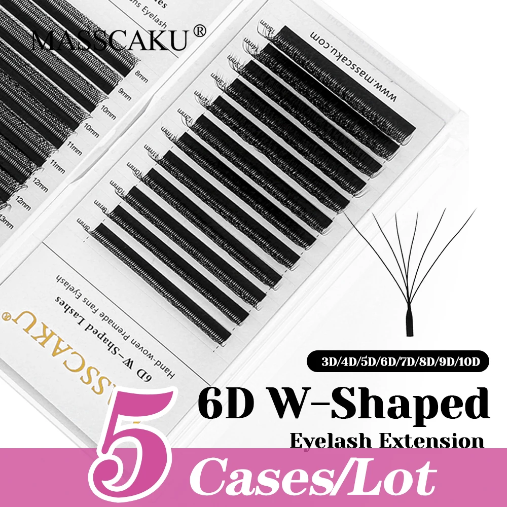 

5cases/lot New Style MASSCAKU C D Curl 0.07mm Thickness Russian Volume Lash Premium Faux Mink W Shaped Premade Fans Lashes Trays