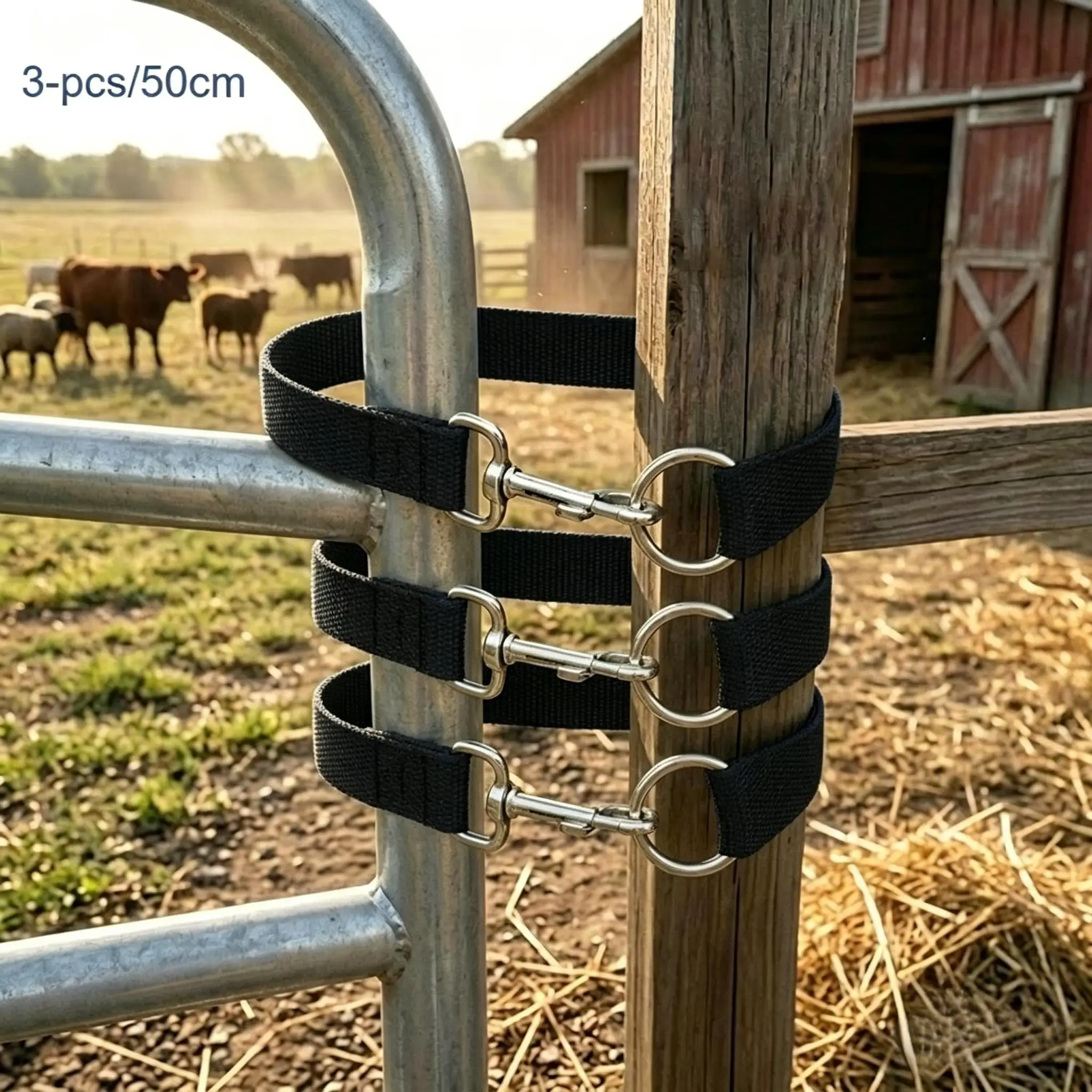 Lot de 3 loquets de portail à corde simple de 50 cm, fixation universelle pour clôture de chevaux et