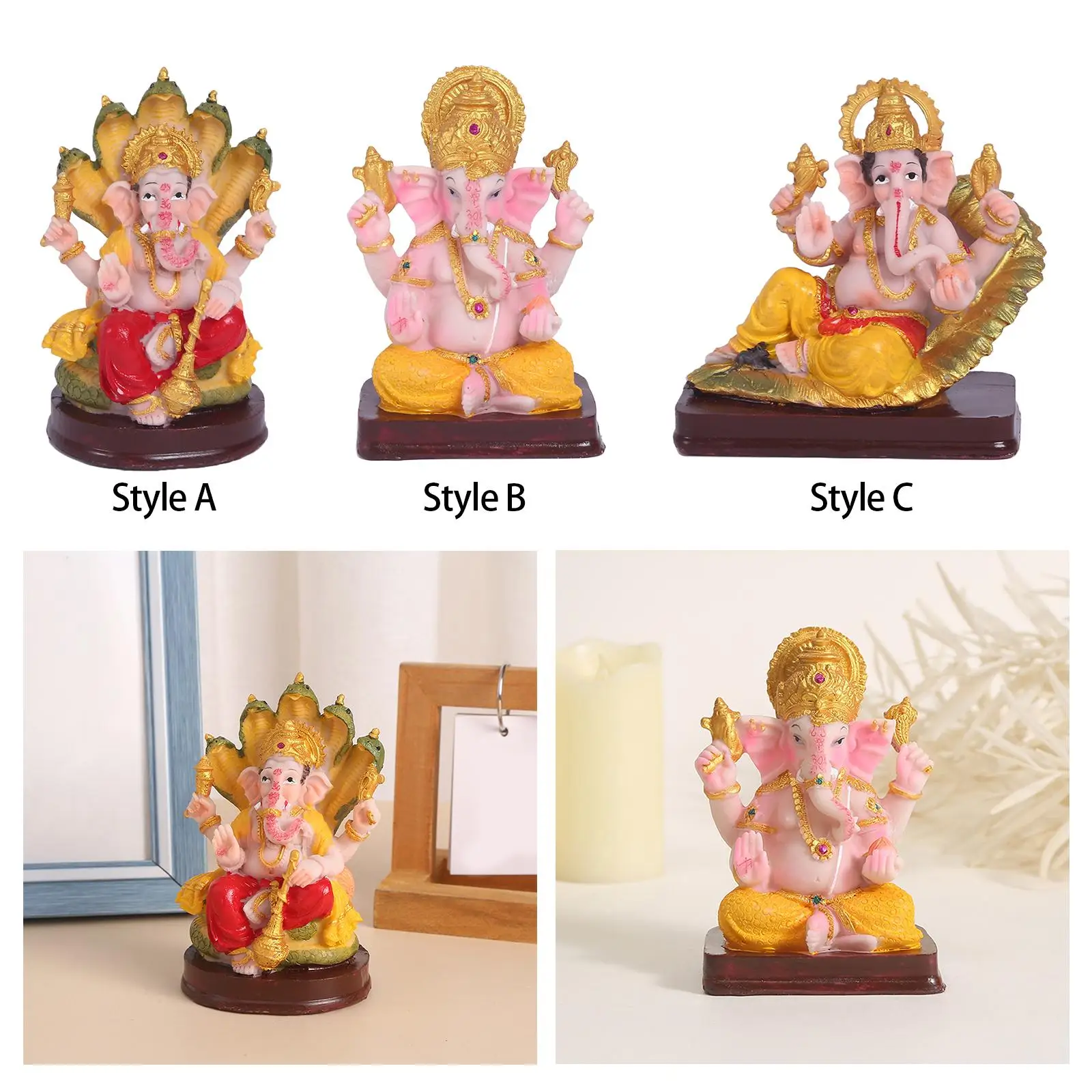 Ganesha Statue Resin Hindu Ganesha Elephant God Buddha Statue Blessing Lord Ganesh Sculpture Fengshui Figurines for Home Decor