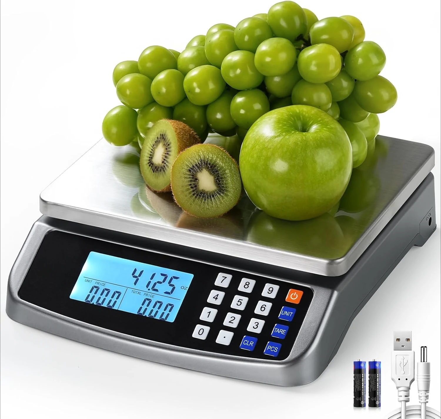 Kitchen Scale 304 Stainless Steel 66lb Commercial with Price Computing 0.05oz/1g Plug-in Usable Grey