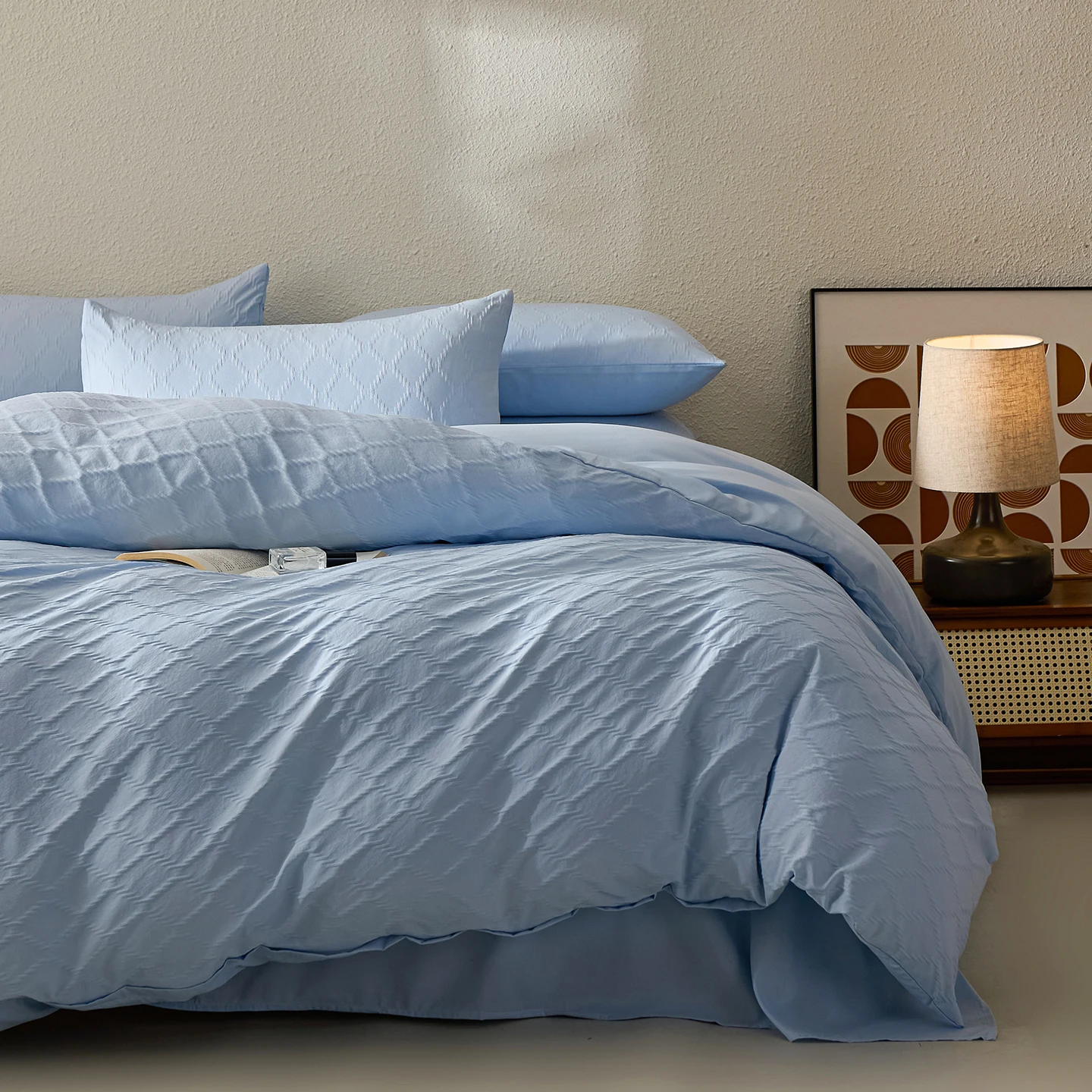 3pcs/4pcs Set Diamond Jacquard Bedding Sets Solid Color Duvet Cover Set with Bedsheet Queen/King Size Bed Sheet Set Bedclothes