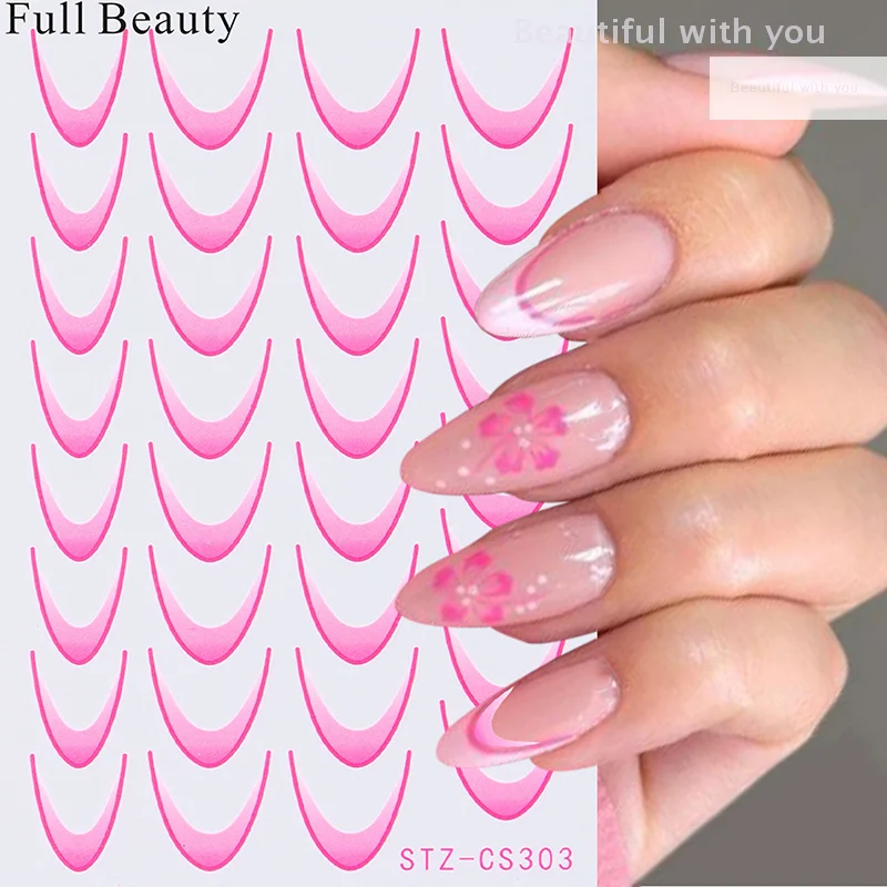 1Pcs Gradient Color Line Design French Nail Art Stickers Self-adhesive Ail Tips Guides For DIY Decoration Stencil Tools