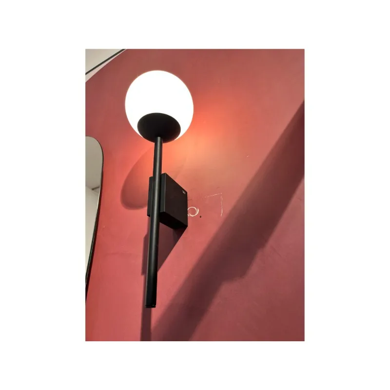 Wall Mounted Dome Lamp Frosted Opal Glass Sphere Matte Black Base Simple Modern