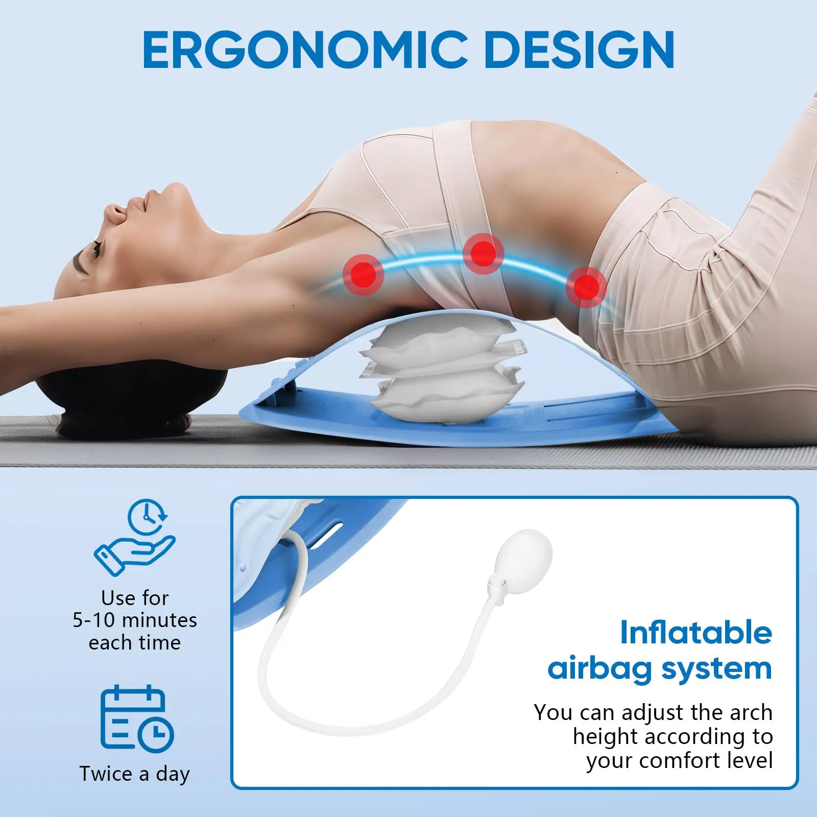 Back Stretcher Lumbar Support Air Compression Decompression Device Multi-Level Adjustable Lower Back Pain Relief Massage Mat