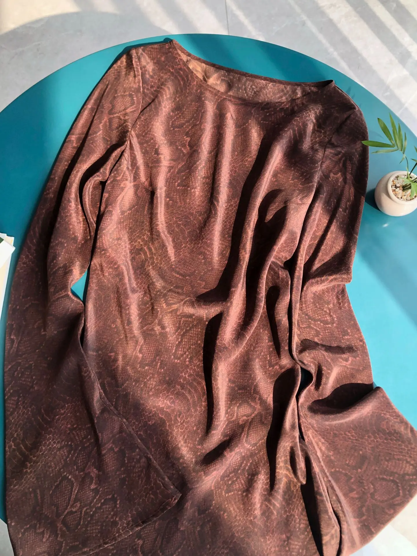 فستان BirdTree 18 مللي متر 100% من حرير التوت بقطع متحيز، فستان نسائي مغسول بالرمل مزدوج كريب بيثون بأكمام مضيئة، 2025 جديد D57021JF #5