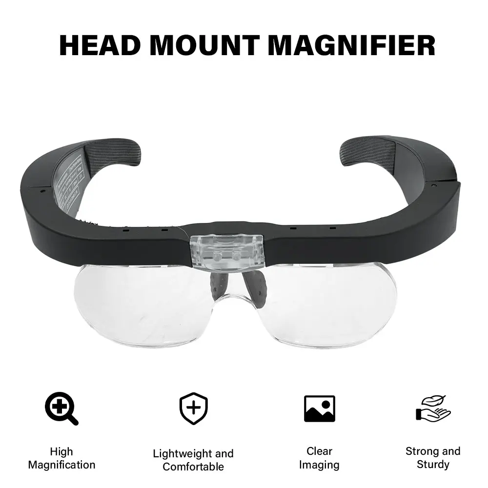 Head-mounted Magnifying Glasses With 2 LED Light USB Rechargeable Magnifier For Reading Watchmaker Repair 1.5X 2.5X 3.5X 5.0X