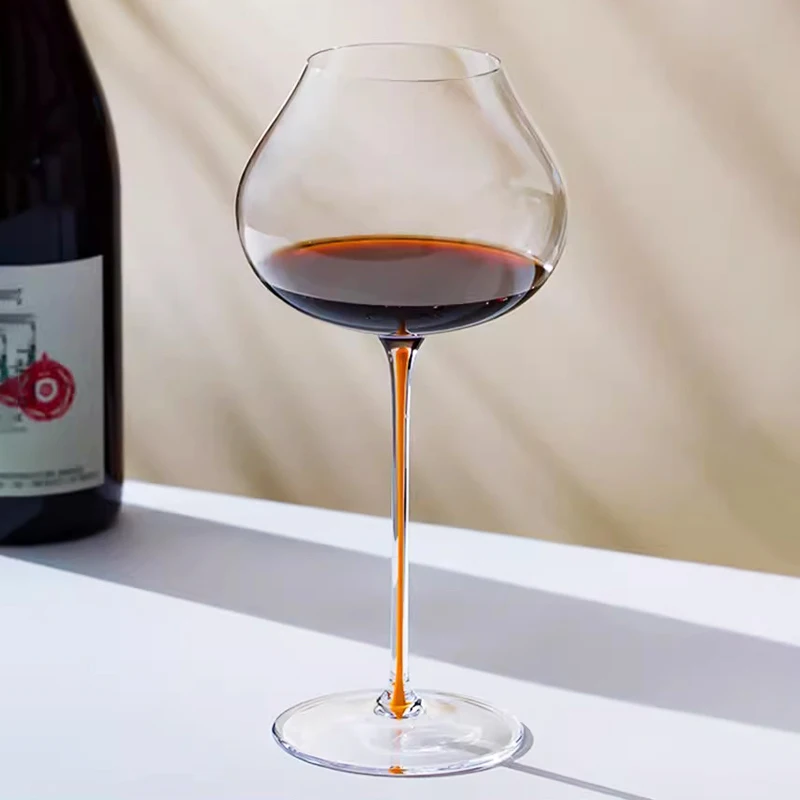 

JINYOUJIA Slovakia RONA Style Orange Handle Wine Glass Super Thin Crystal Burgundy Cup Perfect Flawless Goblet