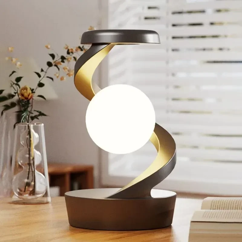 Lampe de bureau LED sans fil, veilleuse rotative, lune rotative, lumière d'ambiance, tactile et flottante, chambre à coucher