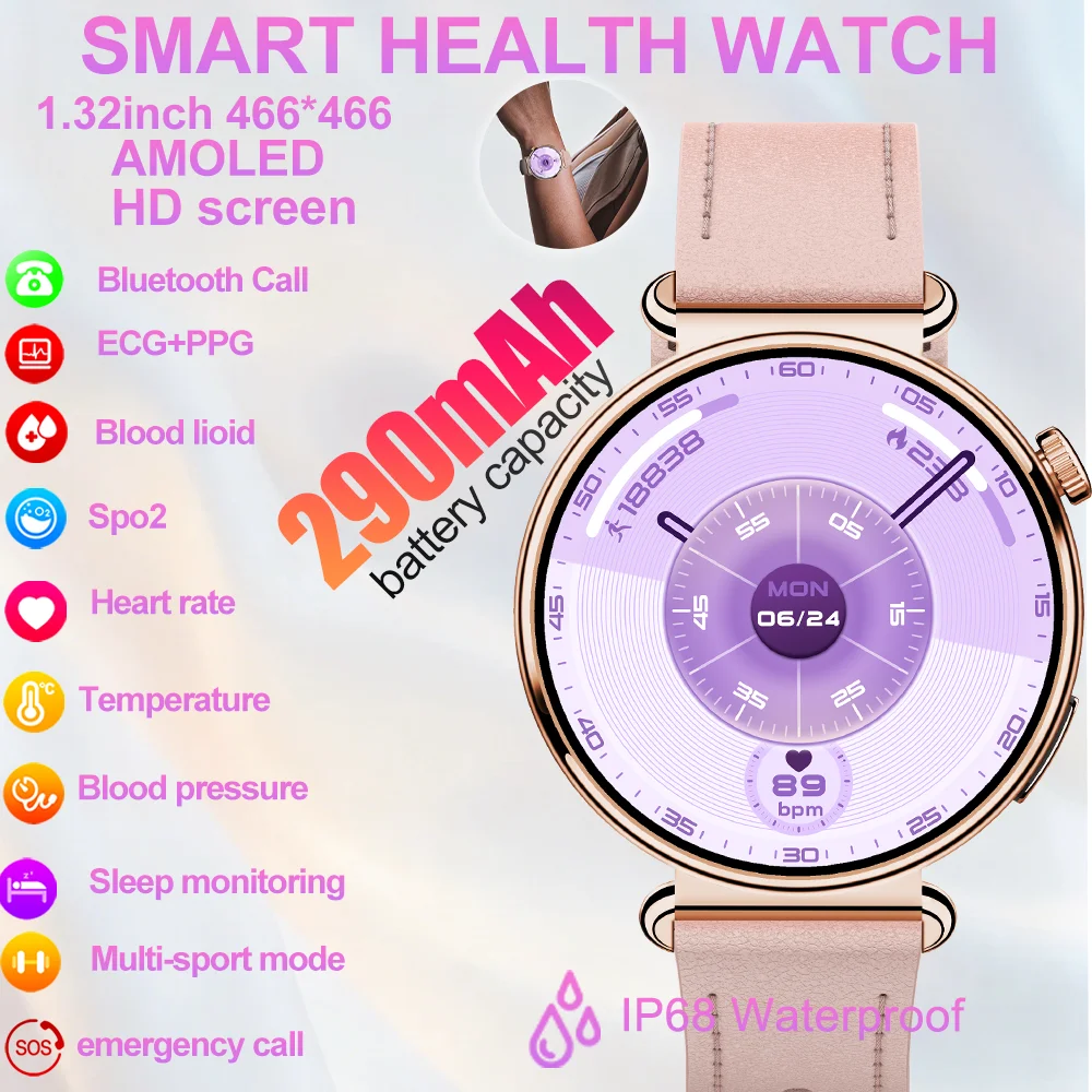 

2026 Ladies Smartwatch Sport Mode Bluetooth Call Sleep Heart Rate Blood Pressure Blood Oxygen Full Health Monitoring Women Watch
