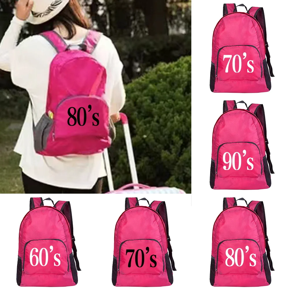 

Women Men Foldable Bag Outdoor Backpack Portable Camping Hiking Traveling Daypack Made In The 60s~90s Sport Bag Print Backpacks
