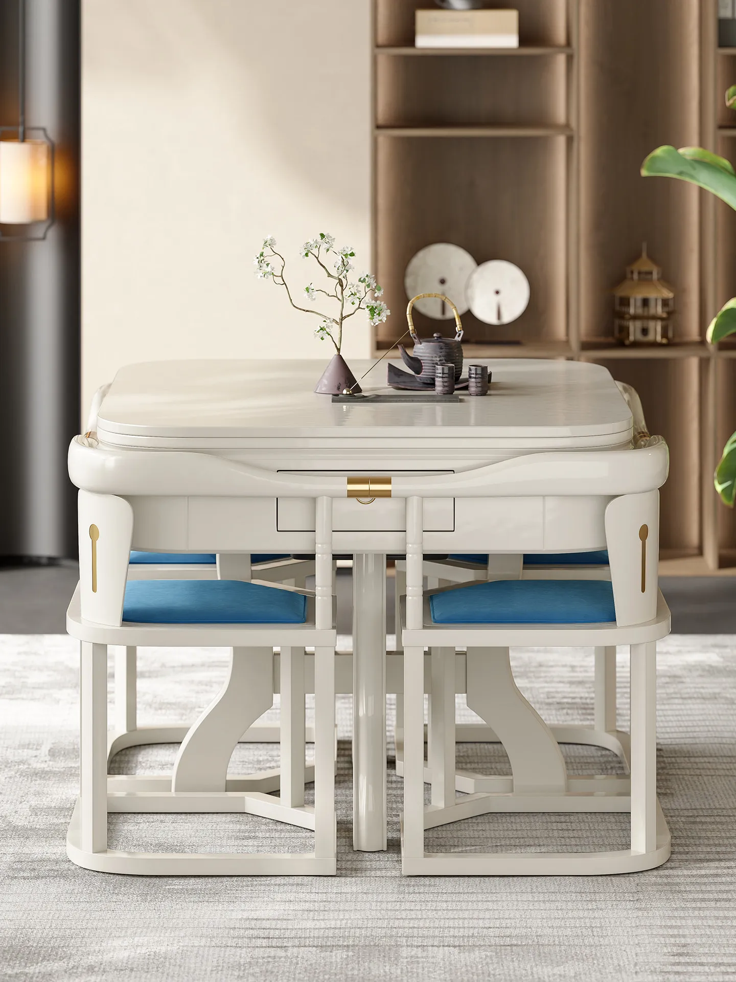 PYJ new Chinese solid wood automatic household white mahjong dining table dual-purpose