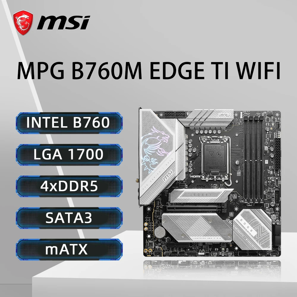 

MSI MPG B760M EDGE TI WIFI Материнская плата LGA 1700 Поддержка i9-14900KF i7-13700K i5-12400F Процессор DDR5 7800 МГц 256 ГБ HDMI M.2 mATX
