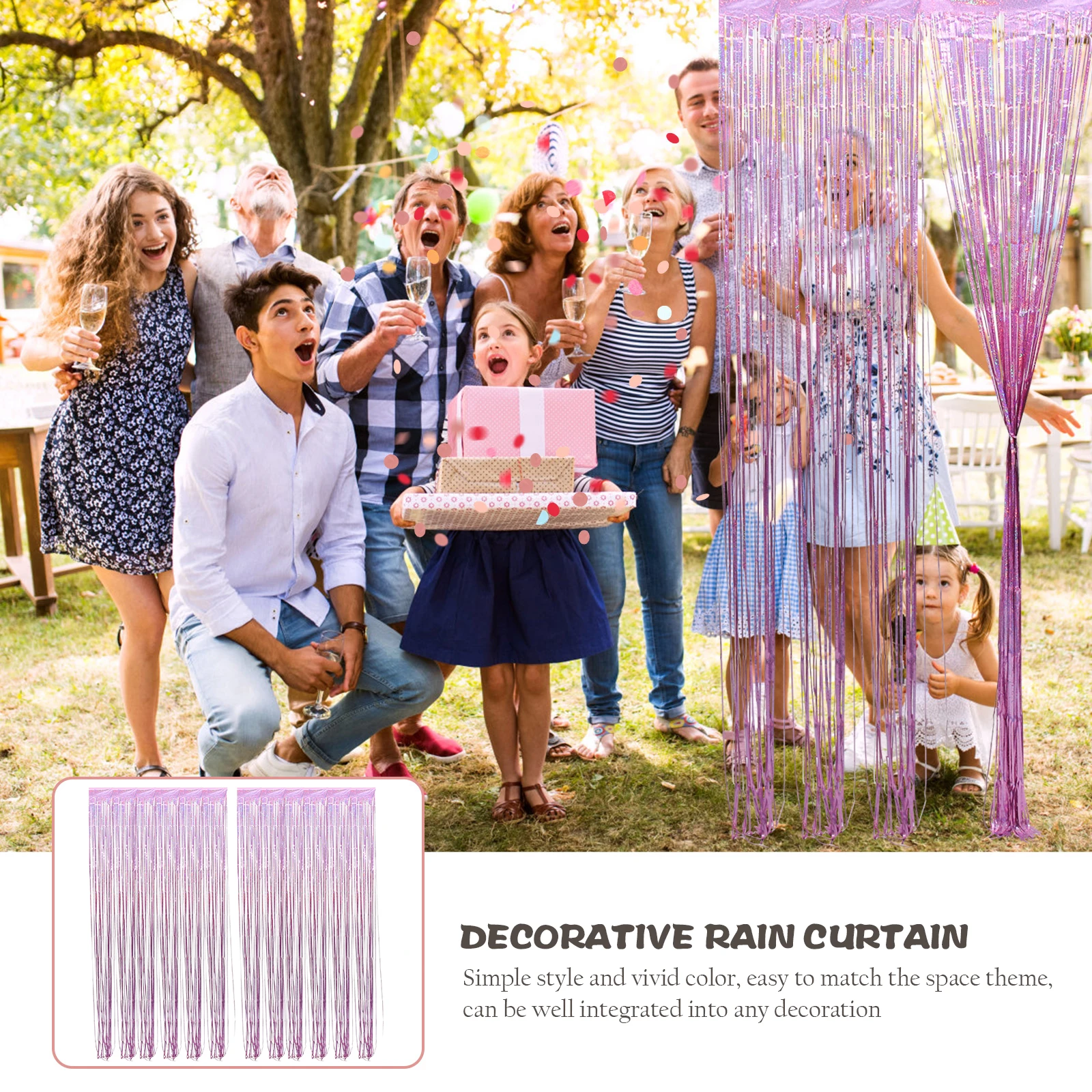 

2pcs Rain Fringe Tinsel Curtain Pink Backdrop Foil Party Decorations Baby Shower Door Decor Streamer Background