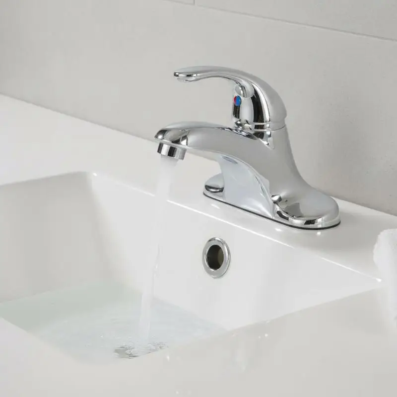 

Single Handle Water Tap 6-Inch For Lavatory RV Wet Bar, Silver Chrome Finish Deck Mount 1 or 3 Hole Installation Includes Pop-up Drain Assembly Metal Construction Universal Replacement Fixture