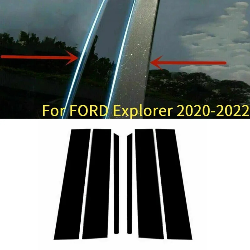 

6pcs/Set Car Door Window Pillar Posts Glossy Black Pillar Molding Cover Trim For FORD Explorer 2020 2021 2022