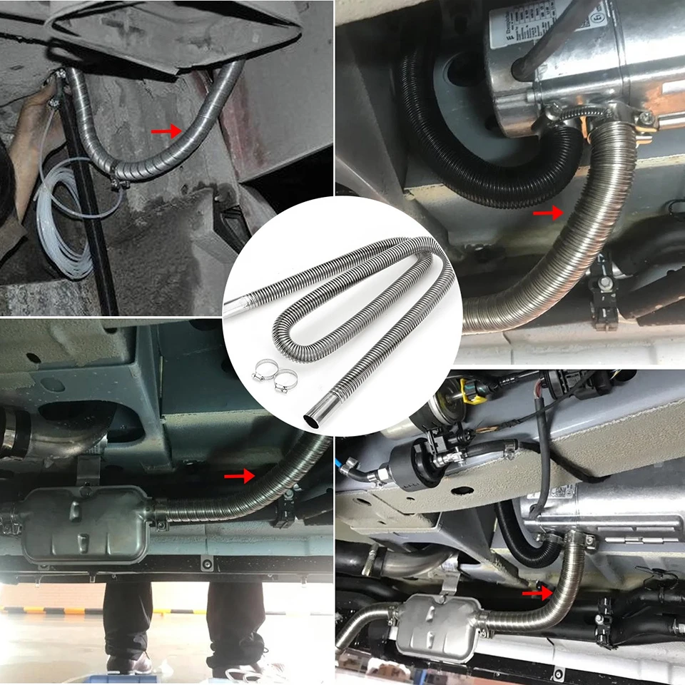 

60/100/120/150/200/250/300cm Car Air Diesel Heater Exhaust Pipe Silver Muffler Silencer Clamp Bracket Parking Heater Kit
