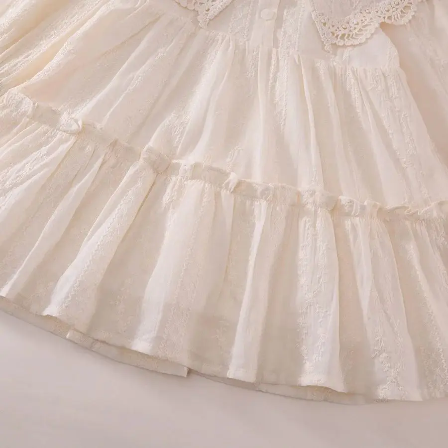 Vestidos para niños 2025, ropa de primavera para niña, vestido informal de manga larga, suelto, Color sólido, vestido de princesa elegante para niños de 2 a 7 años