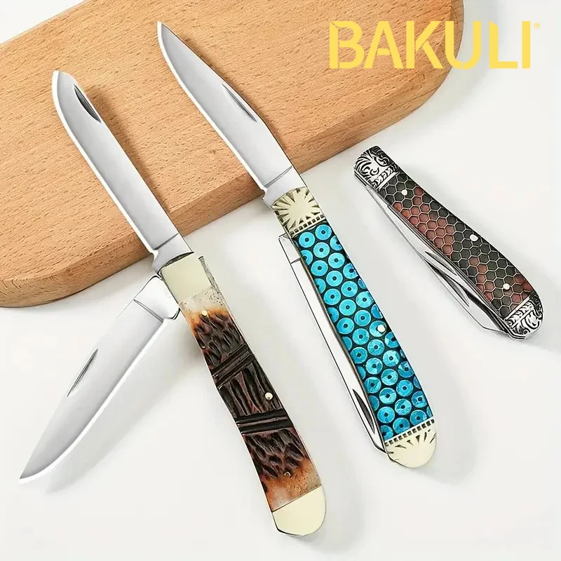 BAKULI-cuchillo plegable afilado de alta dureza, cuchillo para exteriores, cuchillo de fruta portátil, cuchillo plegable multifuncional para exteriores TB9195