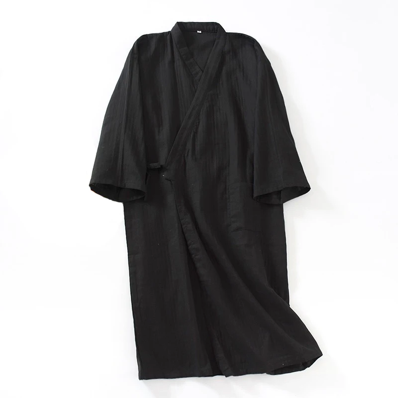 Japanese Style Kimono Bath Robe for Men Sauna Hotspring Home Wear Cotton Pajamas Spring Summer Sleepwear Monk Frock Robes