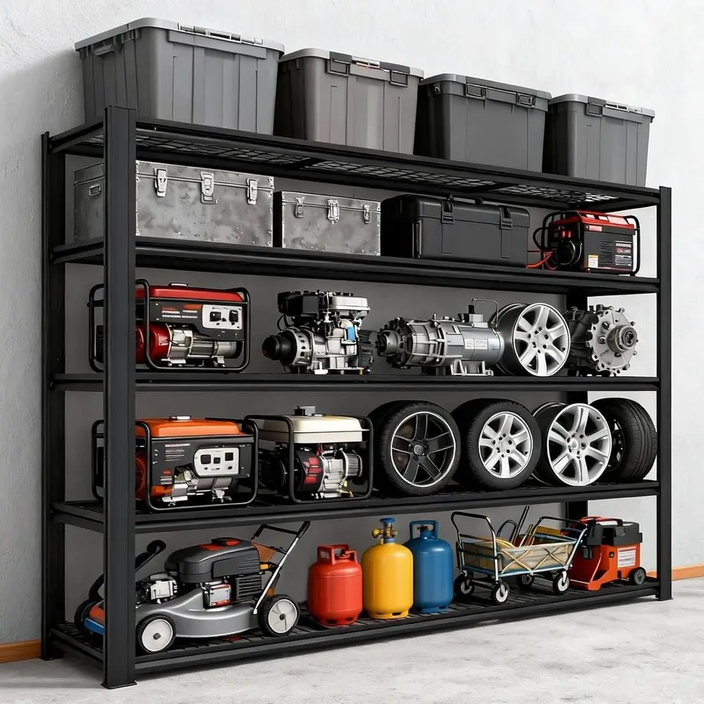 

5-ярусный регулируемый металлический стеллаж повышенной прочности, грузоподъемность 3499 фунтов, усиленный для гаража, склада и хранения.