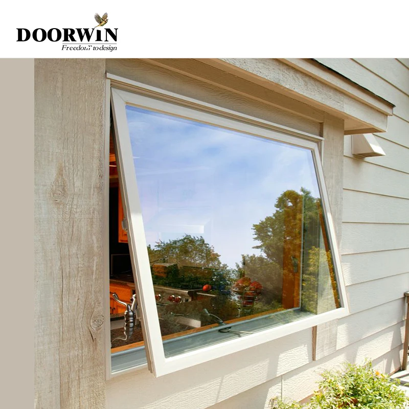 Doorwin-Alumínio Alloy Quadro Top Hung Casement, Triplo Vidros Varanda Janela, Cadeia Winder, alumínio Toldo Janelas