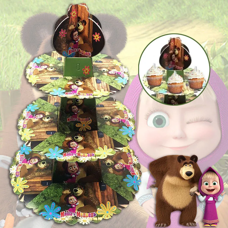 لوازم حفلات أعياد الميلاد للأطفال من ماشا آند ذا بير، حامل كيك صغير لتزيين الكيك، حامل الحلوى، ديكور الطاولة